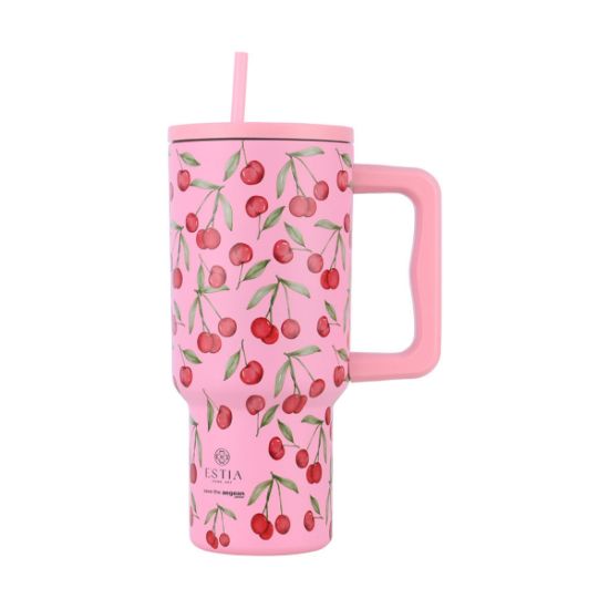 Εικόνα της ΘΕΡΜΟΣ STRAW TUMBLER XL SAVE THE AEGEAN 900ml CHERRY ROSE