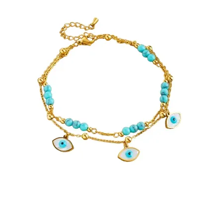 Εικόνα της Βραχιόλι ποδιού με τιρκουάζ χάντρες και ματάκια 