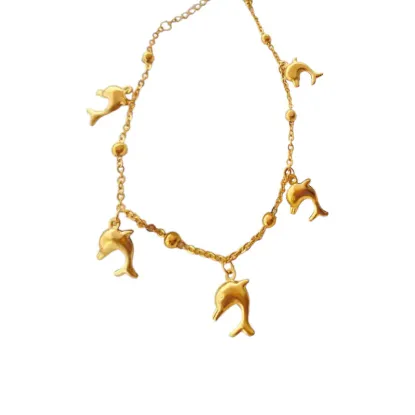 Εικόνα της Βραχιόλι ποδιού ατσάλινο με δελφίνια 