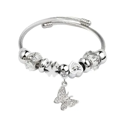 Εικόνα της Βραχιόλι ασημί ατσάλι με πεταλούδα κα κρύσταλλα