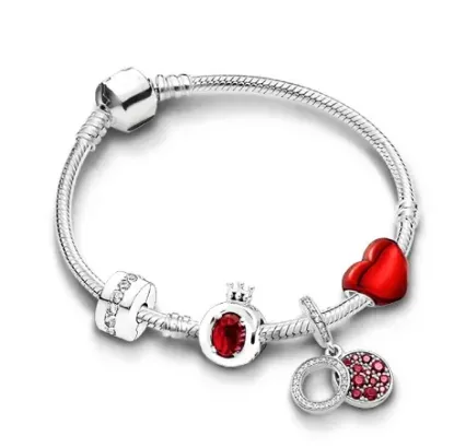 Εικόνα της Βραχιόλι ατσάλι με κόκκινη καρδιά και charms