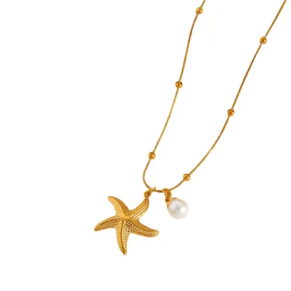Εικόνα της Κολιέ επιχρυσωμένο ατσάλι αστερίας με πέρλα
