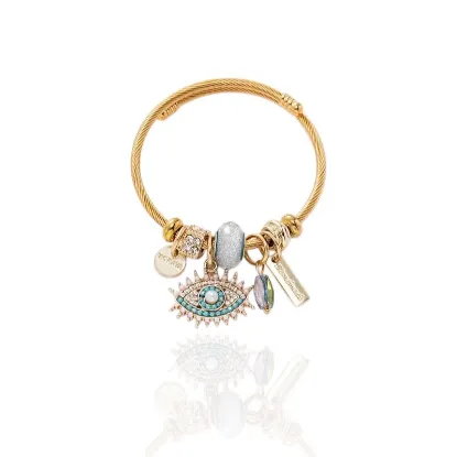 Εικόνα της Ατσάλινο βραχιόλι bangle με γαλάζιο μάτι 