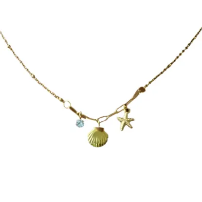 Εικόνα της Κολιέ επιχρυσωμένο ατσάλι με κοχύλι αστερία και κρύσταλλο