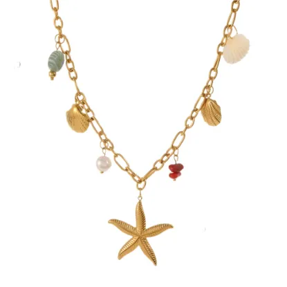 Εικόνα της Κολιέ επιχρυσωμένο ατσάλι με αστερία και πετρούλες