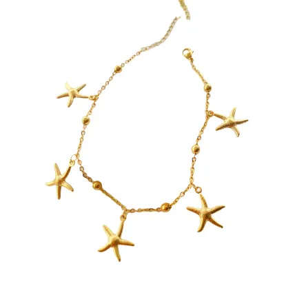 Εικόνα της Βραχιόλι ποδιού επιχρυσωμένο ατσάλι με αστερίες