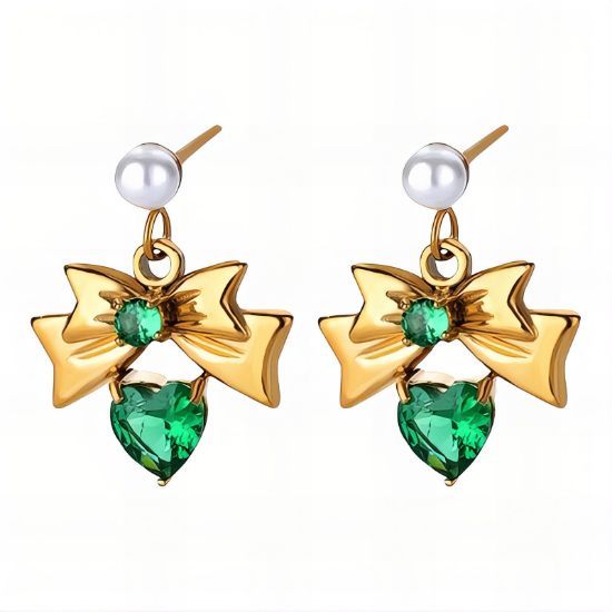 Εικόνα της "Hearts and bows" Earrings, 18K Gold Plated Stee