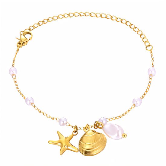 Εικόνα της "Starfish and Seashell" Bracelet, 18K Gold Plated Steel
