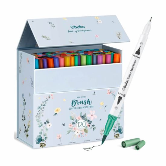Εικόνα της Ohuhu Art Markers Σετ Μαρκαδόρων 120 Χρωμάτων με Βάση το Νερό Brush & Fineliner