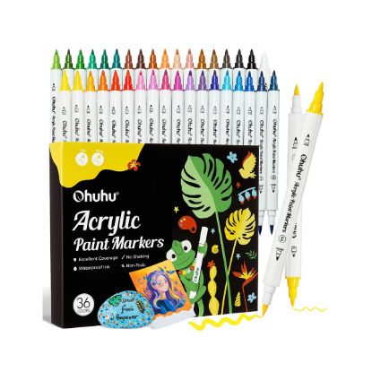 Εικόνα της Ohuhu Acrylic Paint Markers Cotton-core Σετ 36 Ακρυλικών Μαρκαδόρων Brush & Fine