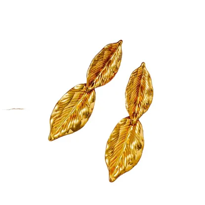 Εικόνα της Σκουλαρίκια επιχρυσωμένο ατσάλι διπλό φτερό