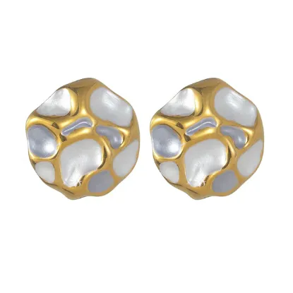 Εικόνα της Σκουλαρίκια ατσάλι στρόγγυλα με ασημένιες γούβες