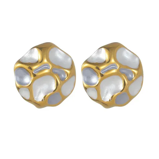 Εικόνα της Σκουλαρίκια ατσάλι στρόγγυλα με ασημένιες γούβες