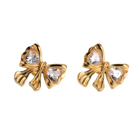 Εικόνα της Σκουλαρίκια επιχρυσωμένο ατσάλι φιόγκος με κρύσταλλα