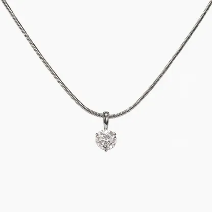 Εικόνα της Κολιέ ασημί ατσάλι με στρόγγυλο zircon