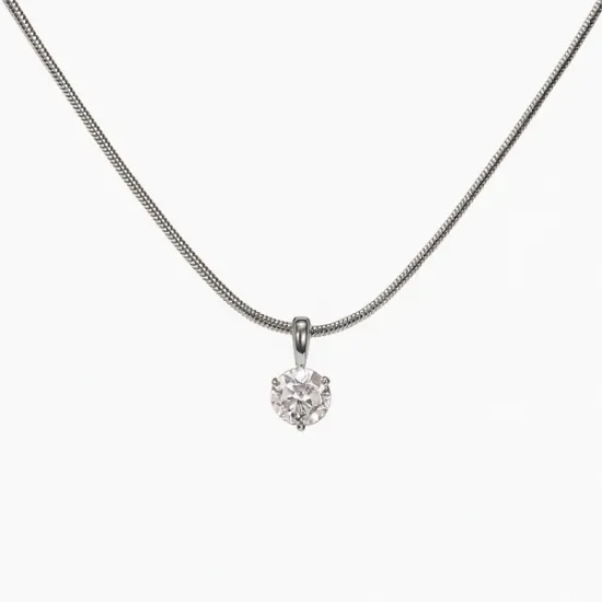 Εικόνα της Κολιέ ασημί ατσάλι με στρόγγυλο zircon