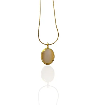 Εικόνα της Κολιέ ατσάλινο με οβάλ κρεμ πέτρα