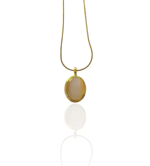 Εικόνα της Κολιέ ατσάλινο με οβάλ κρεμ πέτρα