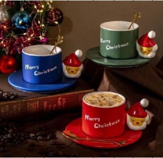 Εικόνα της Χριστουγεννιάτικη Κούπα με κουταλάκι και πιατάκι σε 3 χρώματα 250ml