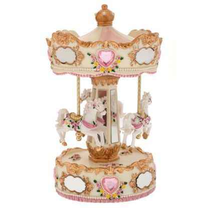 Εικόνα της ΛΕΥΚΟ/ ΧΡΥΣΟ ΠΕΡΙΣΤΡΕΦΟΜΕΝΟ ΚΟΥΡΔΙΣΤΟ ΚΑΡΟΥΖΕΛ ΜΕ 3 ΑΛΟΓΑΚΙΑ ΚΑΙ ΜΟΥΣΙΚΗ