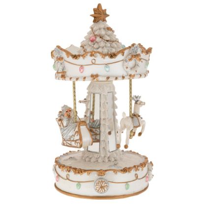 Εικόνα της ΛΕΥΚΟ/ ΧΡΥΣΟ ΚΟΥΡΔΙΣΤΟ ΠΕΡΙΣΤΡΕΦΟΜΕΝΟ ΚΑΡΟΥΖΕΛ ΜΕ 3 ΦΙΓΟΥΡΕΣ ΚΑΙ ΜΟΥΣΙΚΗ 