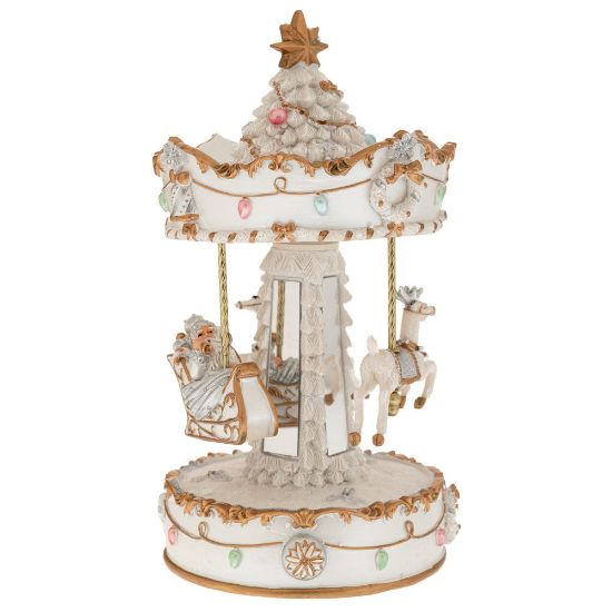 Εικόνα της ΛΕΥΚΟ/ ΧΡΥΣΟ ΚΟΥΡΔΙΣΤΟ ΠΕΡΙΣΤΡΕΦΟΜΕΝΟ ΚΑΡΟΥΖΕΛ ΜΕ 3 ΦΙΓΟΥΡΕΣ ΚΑΙ ΜΟΥΣΙΚΗ 