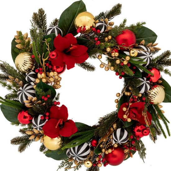 Εικόνα της ΚΟΚΚΙΝΟ ΣΤΕΦΑΝΙ ΜΕ ΤΕΧΝΗΤΑ ΑΝΘΗ ΚΑΙ ΚΟΚΚΙΝΕΣ ΜΠΑΛΕΣ