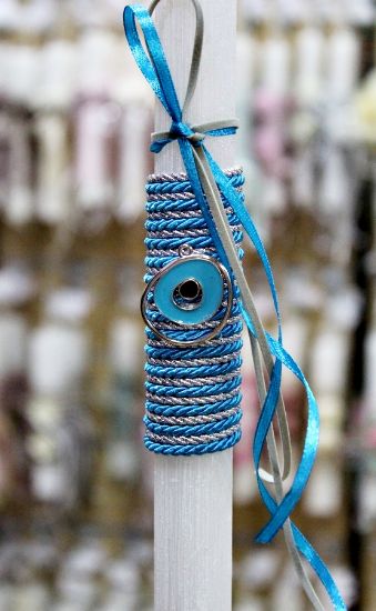 Εικόνα της Πασχαλινή λαμπάδα 25Δ018 Ματάκι Μπλε Ύψος 25