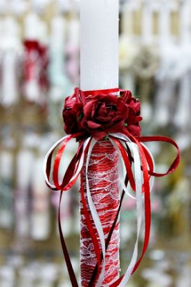 Εικόνα της Πασχαλινή λαμπάδα  Κόκκινο Τριαντάφυλλο Στεφανάκι Ύψος 25