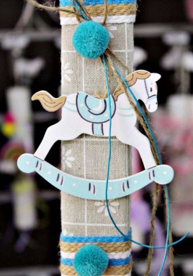 Εικόνα της Πασχαλινή Λαμπάδα  αλογάκι μπλε + πομ πομ Ύψος 25