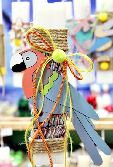 Εικόνα της Πασχαλινή λαμπάδα  ξύλινος παπαγάλος Ύψος 25