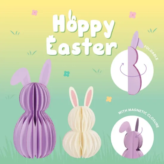 Εικόνα της Set of 2 Foldable Paper Bunnies - Happy Easter