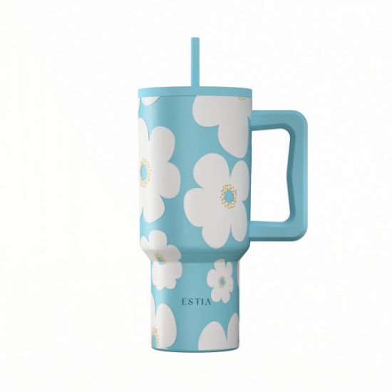 Εικόνα της ΘΕΡΜΟΣ STRAW TUMBLER XL SAVE THE AEGEAN 900ml BLUE DAISY