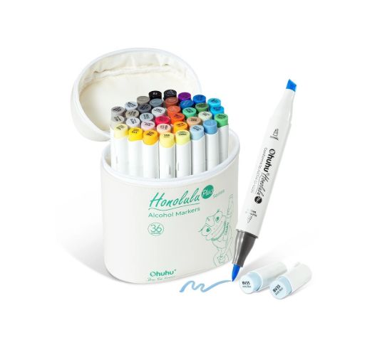 Εικόνα της Ohuhu Honolulu Plus Series Σετ Μαρκαδόρων 36 Χρωμάτων Supreme Rubber Brush & Chisel