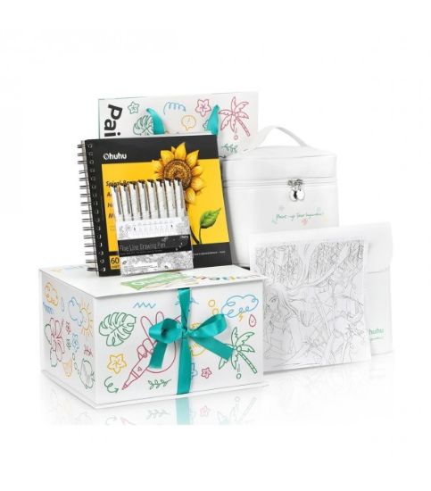 Εικόνα της Ohuhu Gift Box 72 Μαρκαδόρων Brush & Chisel, Sketchbook & Fineliners
