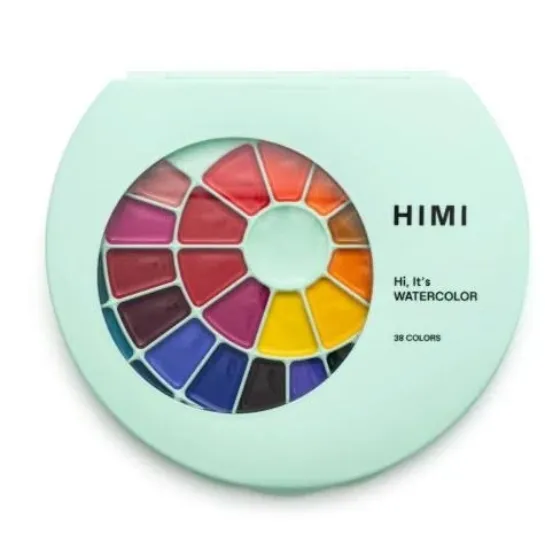 Εικόνα της HIMI Semi-Moist Watercolour Σετ 24 Χρωμάτων με Πινέλο (Green Case)