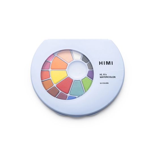 Εικόνα της HIMI Solid Watercolour Σετ 24 Χρωμάτων με Πινέλο (Blue Case)