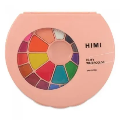 Εικόνα της HIMI Solid Watercolour Σετ 24 Χρωμάτων με Πινέλο (Pink Case)