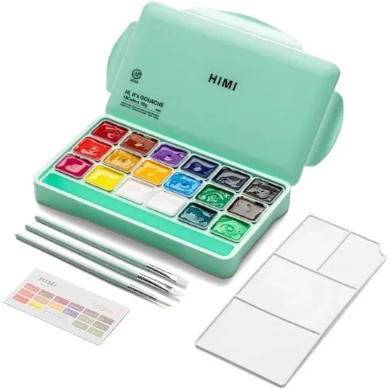 Εικόνα της HIMI Jelly Cup Gouache Σετ 18 Χρωμάτων με Παλέτα Ανάμιξης - Green Case Edition