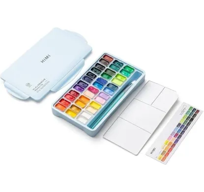 Εικόνα της HIMI Twin Cup Gouache Σετ 36 Χρωμάτων με 3 Πινέλα & + Παλέτα Ανάμιξης - Ice Blue Case