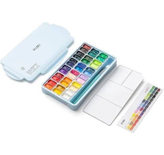 Εικόνα της HIMI Twin Cup Gouache Σετ 36 Χρωμάτων με 3 Πινέλα & + Παλέτα Ανάμιξης - Ice Blue Case