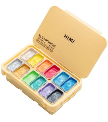 Εικόνα της HIMI Twin Cup Gouache Σετ 12 Μεταλλικών Χρωμάτων - Yellow Case