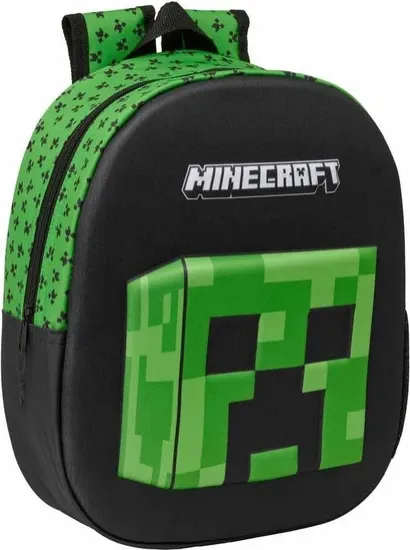 Εικόνα της Minecraft 3D Σχολική Τσάντα Πλάτης Νηπιαγωγείου Μαύρη Πράσινη